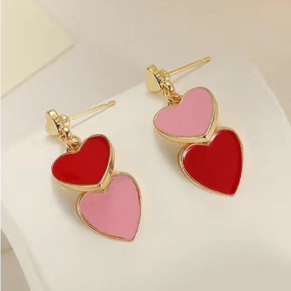 Triple Layered Heart Earrings - Picture 2 of 2